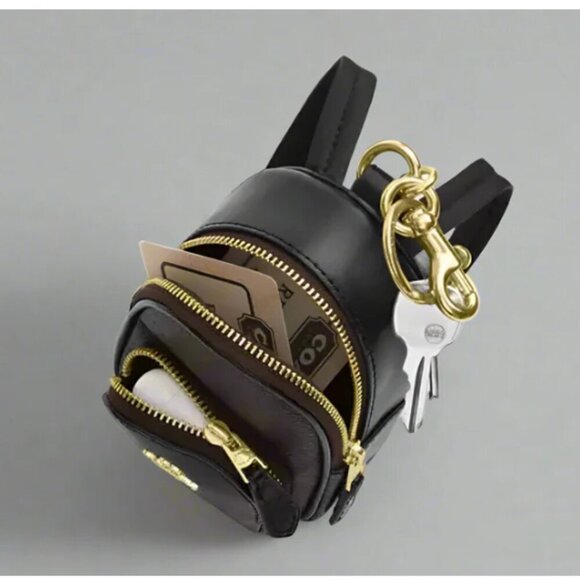 Coach Mini Court Backpack Bag Charm Keychain Brown Signature Canvas CX066 Logo - Picture 5 of 8